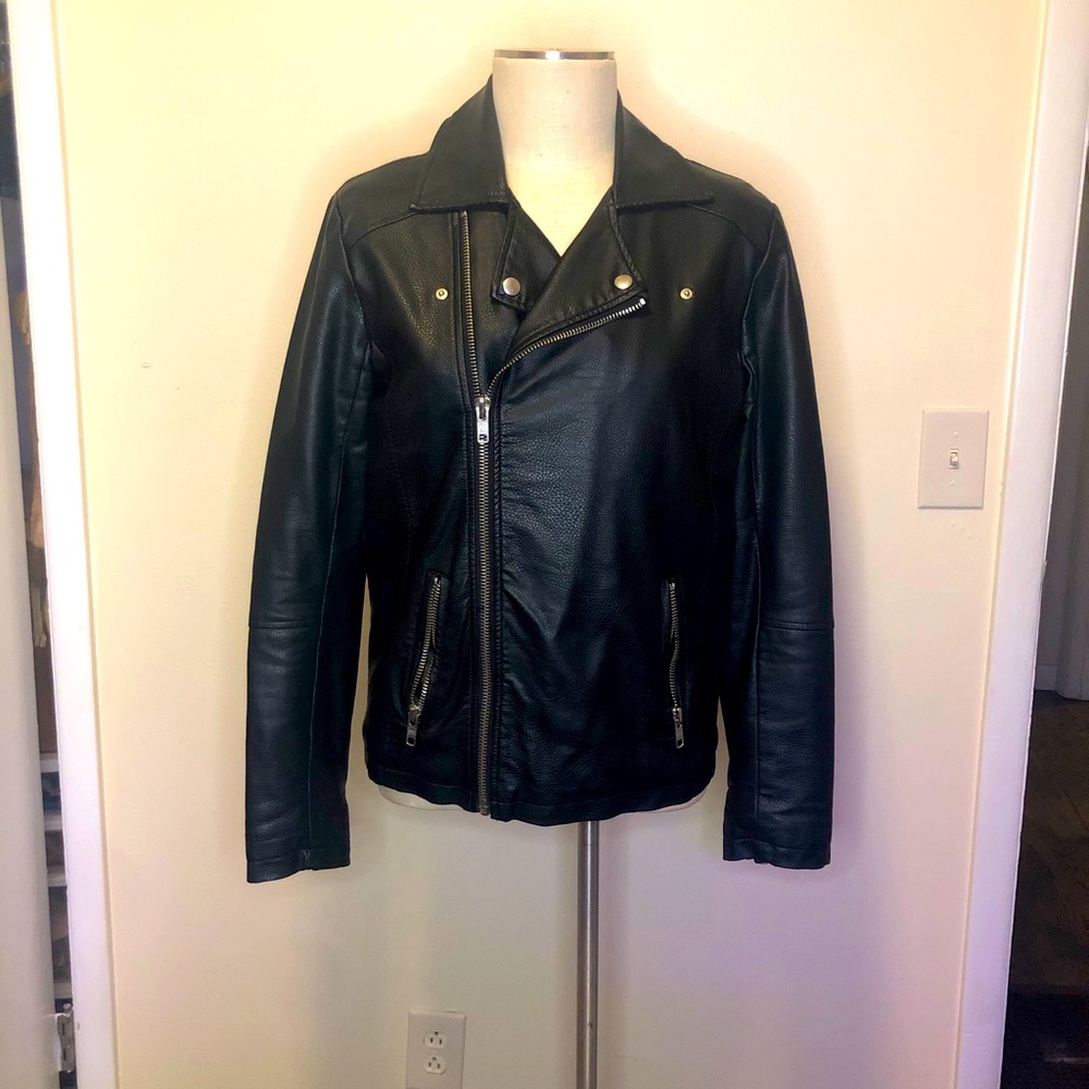 Black faux leather moto jacket